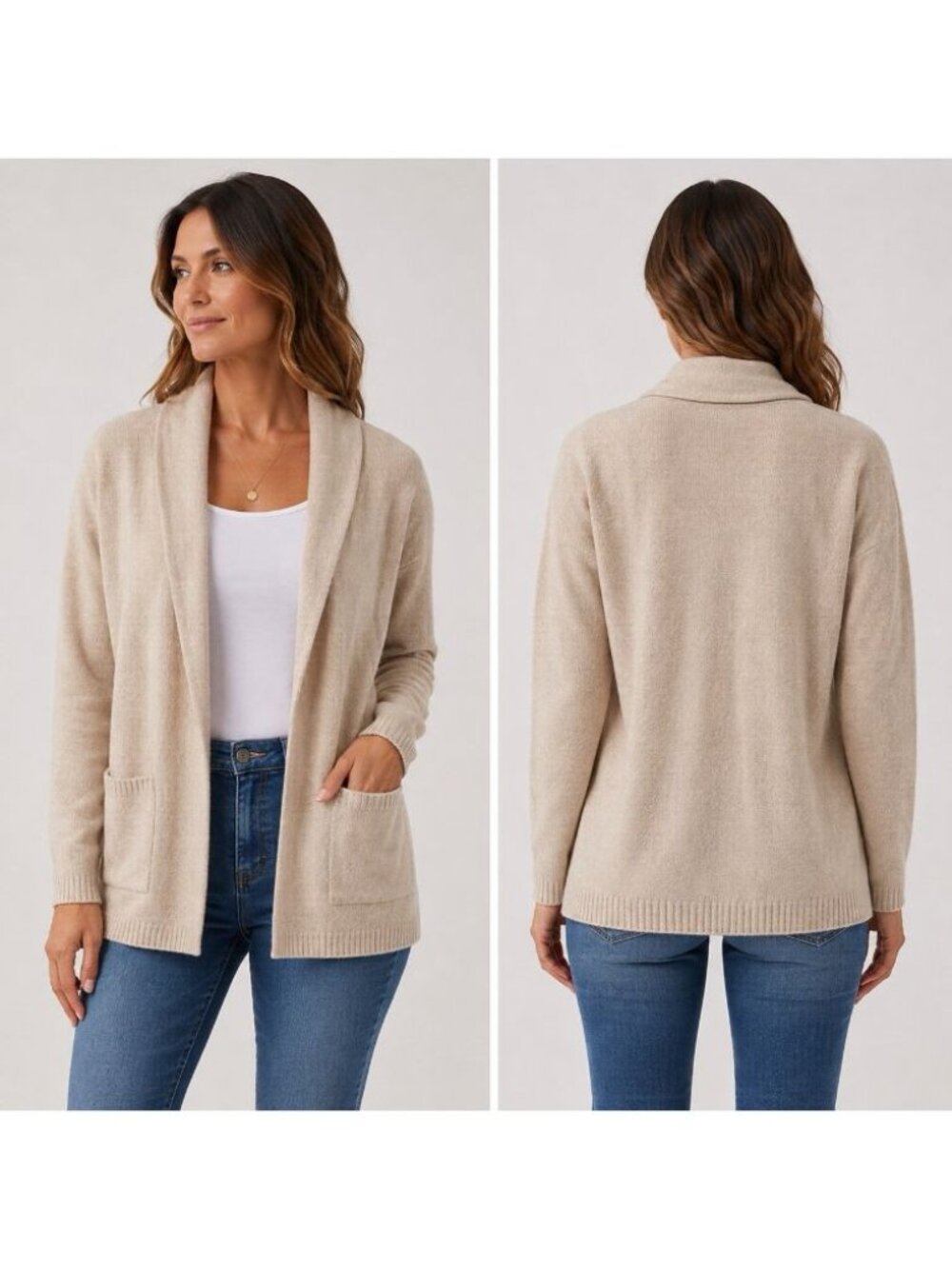 Massimo Dutti Women’s M Wool Cashmere Cardigan Sweater Beige Shawl Collar